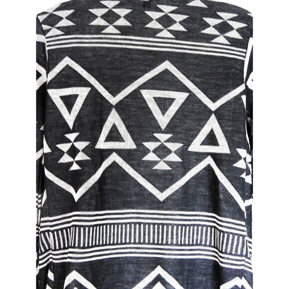 Say What? USA Black Beige Tribal Aztec Cardigan Sweater Women’s Sz M Open Front - Picture 9 of 9